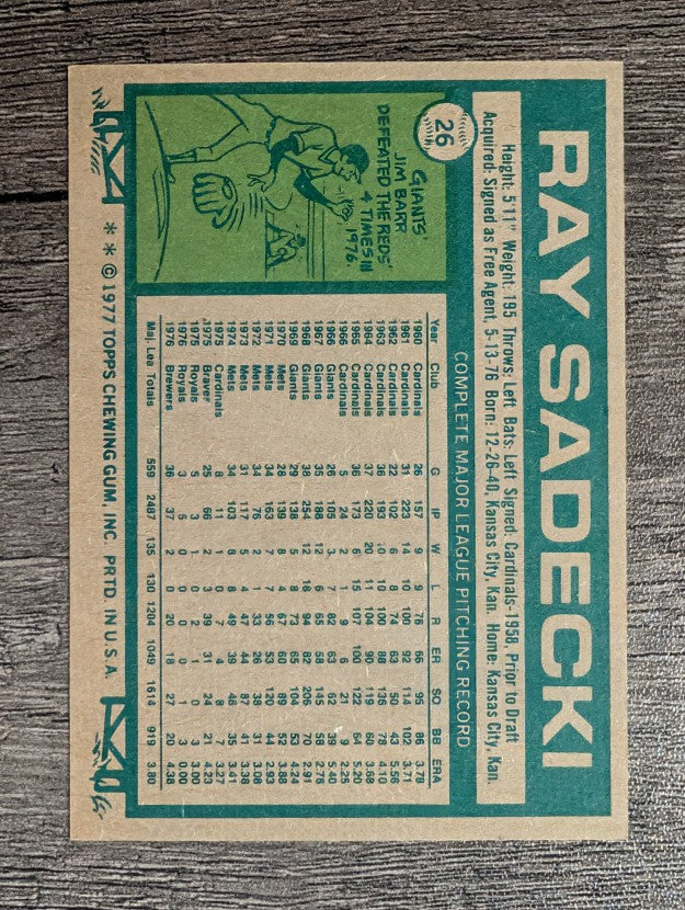 1977 Topps #26 Ray Sadecki (NM)