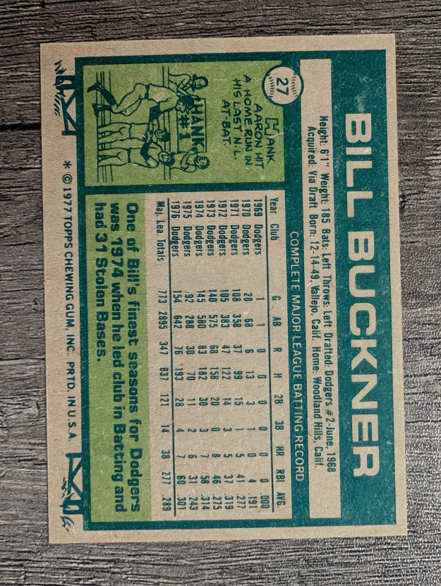1977 Topps #27 Bill Buckner (NM)