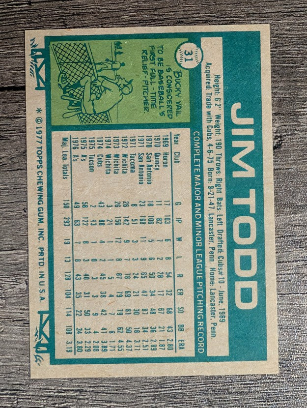 1977 Topps #31 Jim Todd (EXMT)