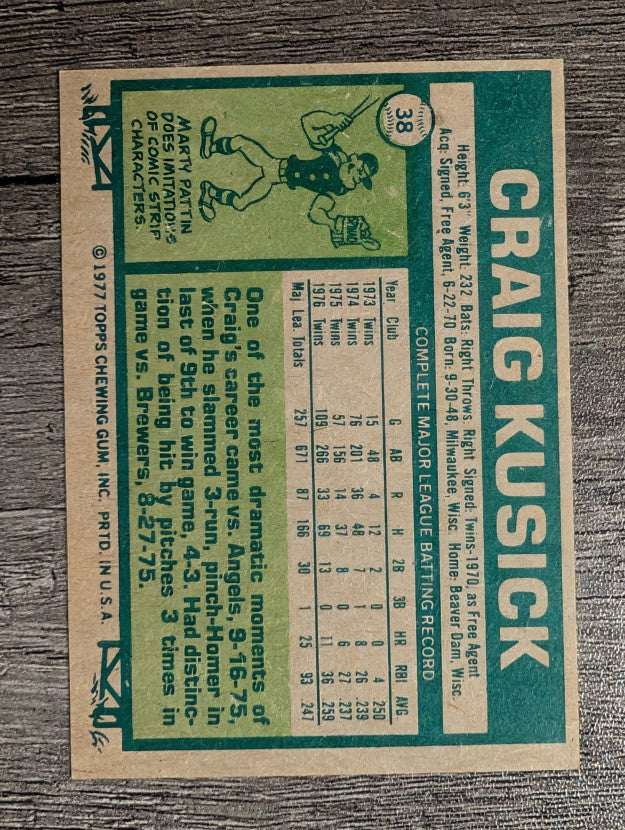 1977 Topps #38 Craig Kusick (EXMT)