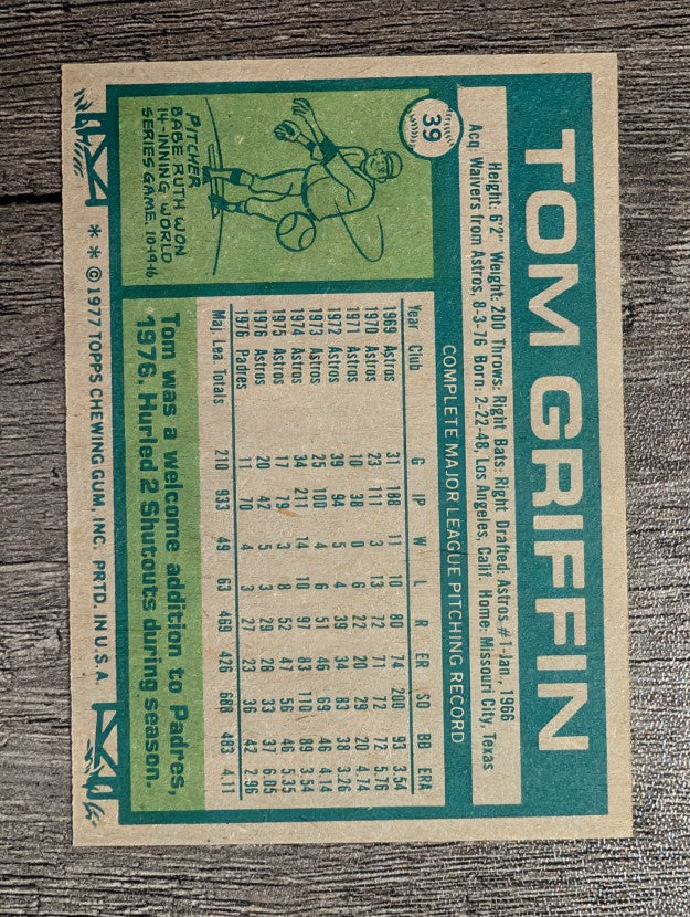 1977 Topps #39 Tom Griffin (EXMT)