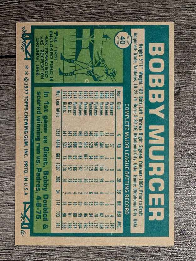 1977 Topps #40 Bobby Murcer (EXMT)
