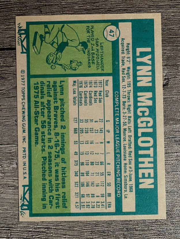 1977 Topps #47 Lynn McGlothen (EX)