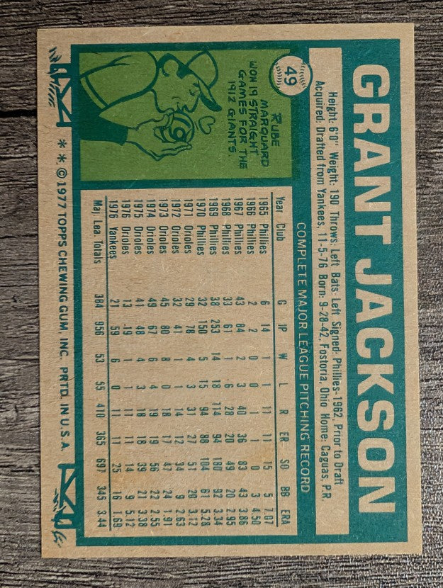 1977 Topps #49 Grant Jackson (EX)