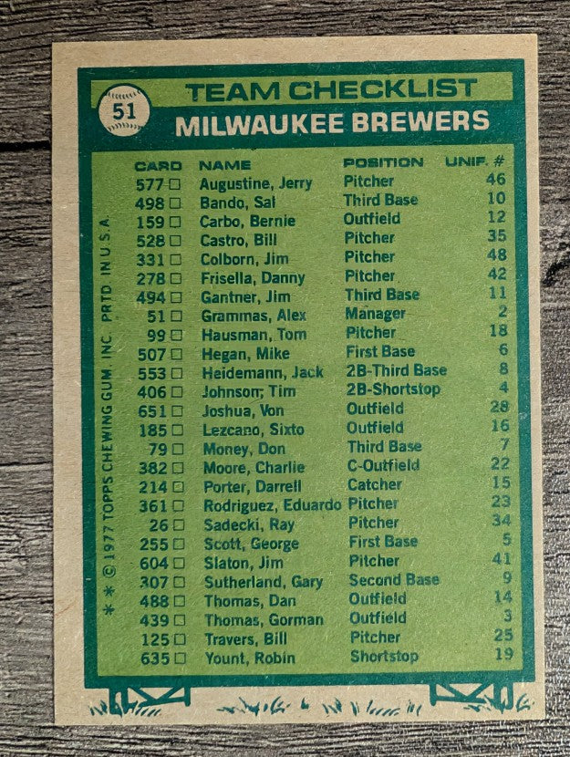 1977 Topps #51 Milwaukee Brewers CL/Alex Grammas MG (NM)