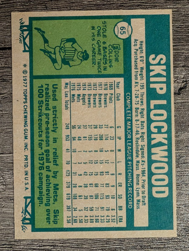1977 Topps #65 Skip Lockwood (EXMT)