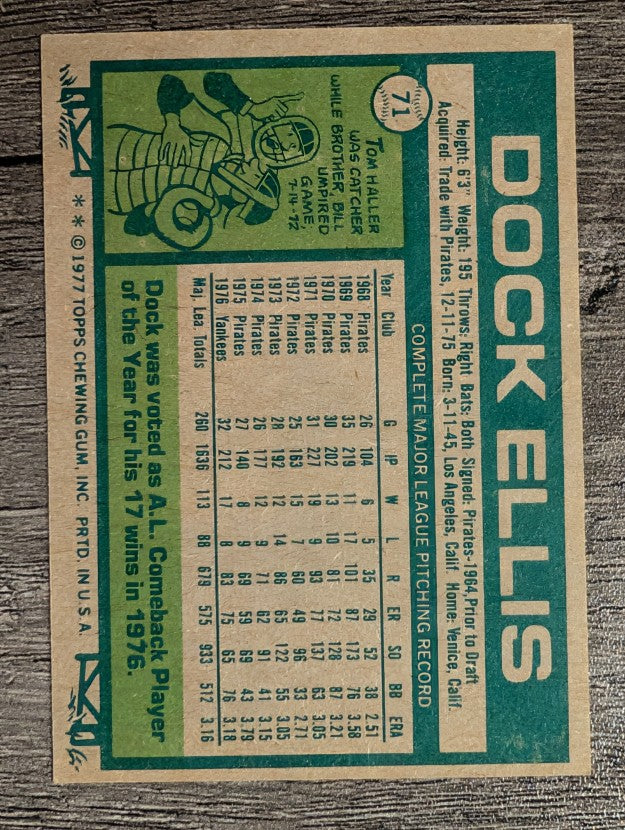 1977 Topps #71 Dock Ellis (EXMT)