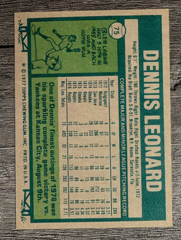 1977 Topps #75 Dennis Leonard (EXMT)