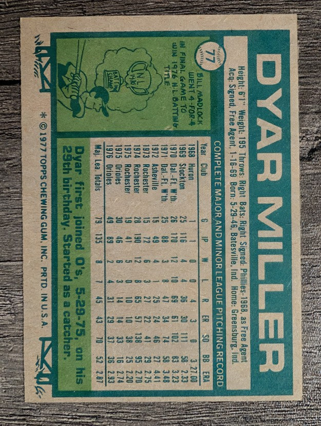 1977 Topps #77 Dyar Miller (EXMT)