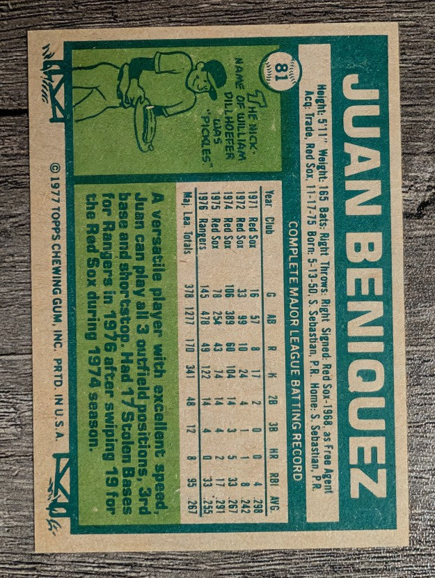 1977 Topps #81 Juan Beniquez (NM)