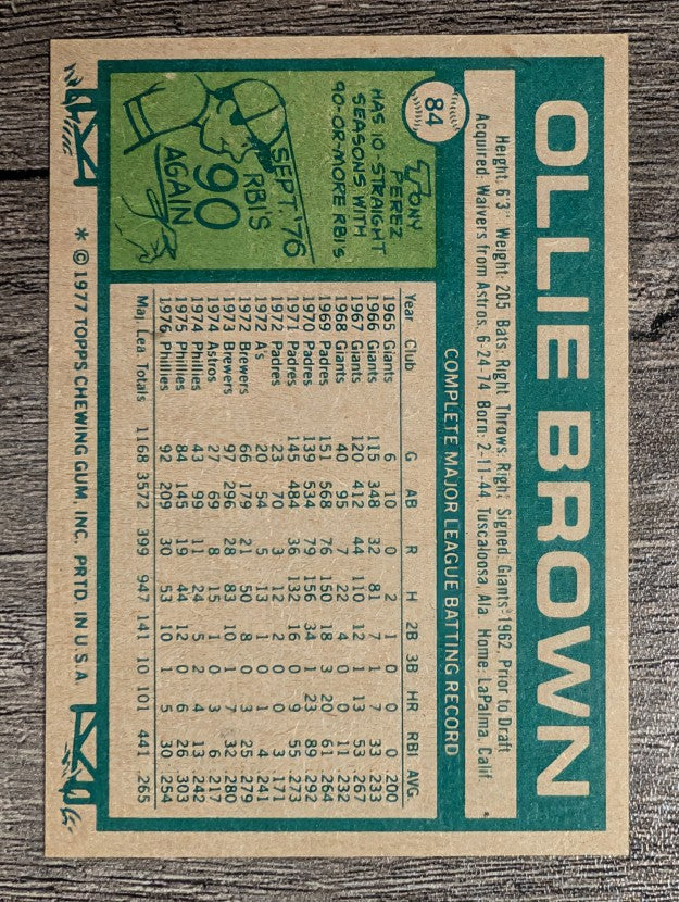 1977 Topps #84 Ollie Brown (EXMT)