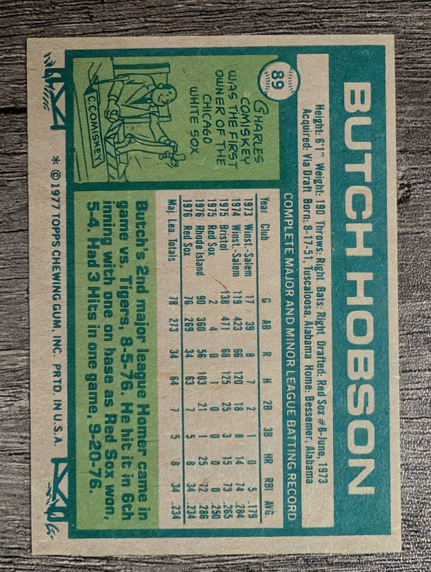 1977 Topps #89 Butch Hobson RC (NM)