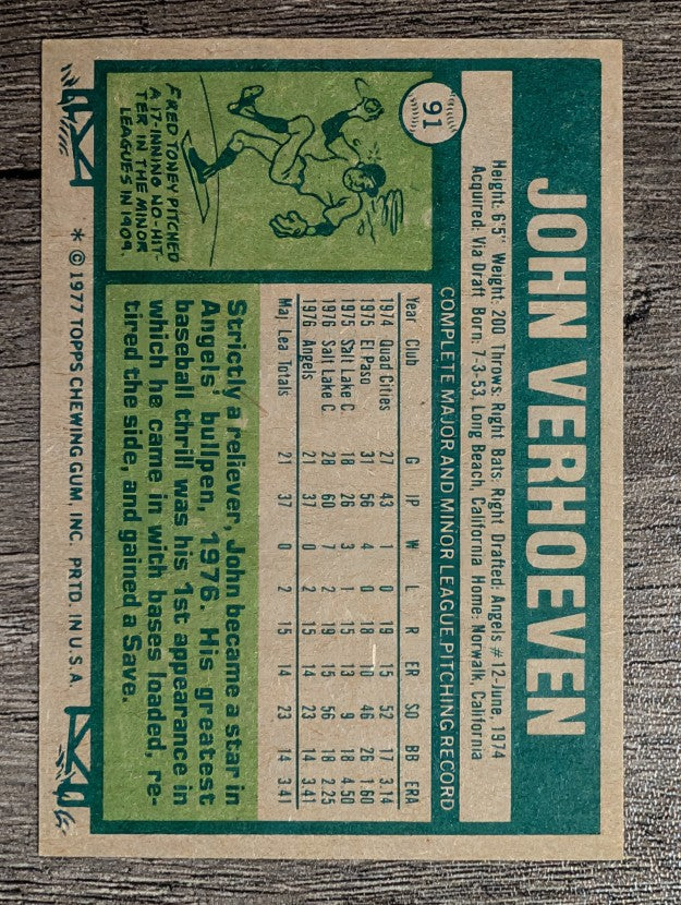 1977 Topps #91 John Verhoeven RC (NM)