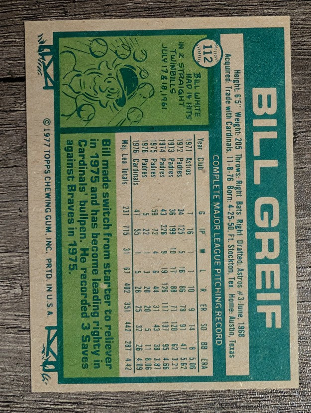 1977 Topps #112 Bill Greif (NM)