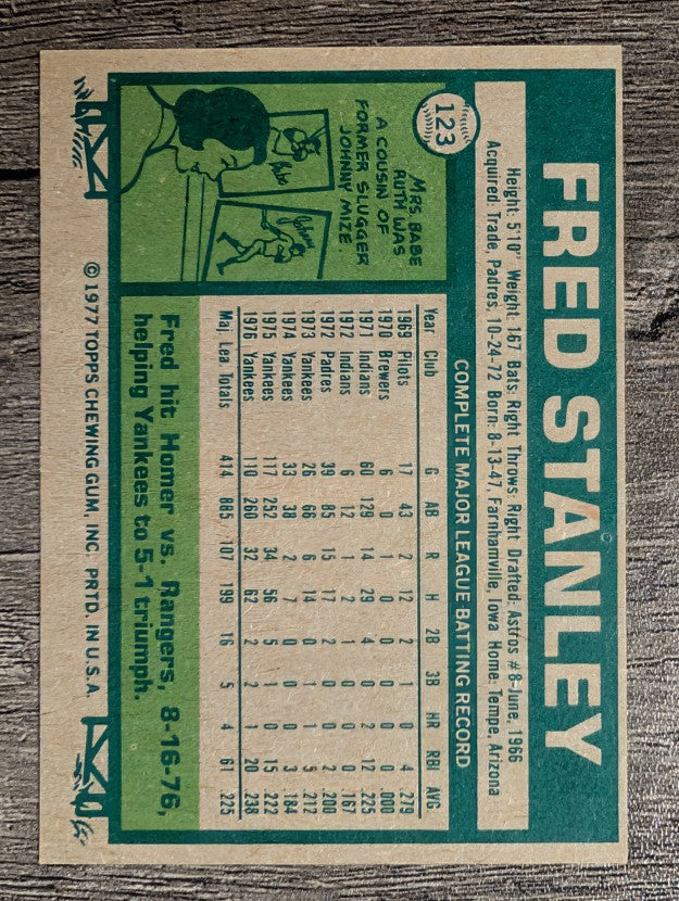 1977 Topps #123 Fred Stanley (EXMT)