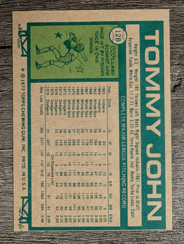 1977 Topps #128 Tommy John (EX)