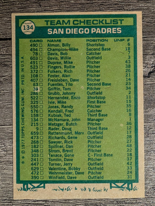 1977 Topps #134 San Diego Padres CL/John McNamara MG (EXMT)