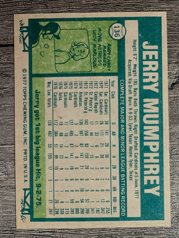 1977 Topps #136 Jerry Mumphrey RC (EXMT)