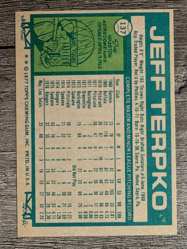 1977 Topps #137 Jeff Terpko RC (EXMT)