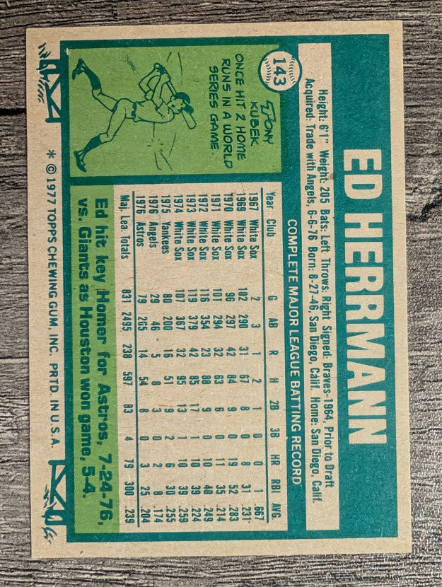 1977 Topps #143 Ed Herrmann (NM)