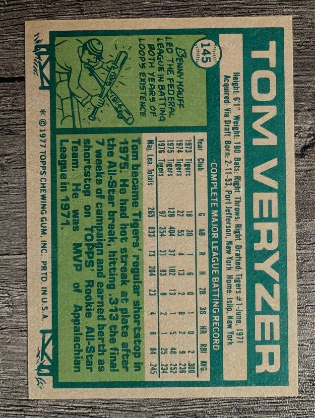1977 Topps #145 Tom Veryzer (NM)