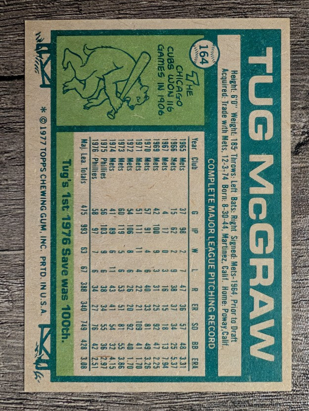 1977 Topps #164 Tug McGraw (EXMT)