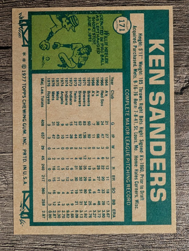 1977 Topps #171 Ken Sanders (NMMT)