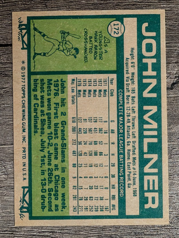 1977 Topps #172 John Milner (EXMT)