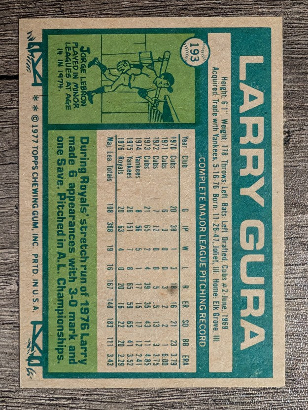 1977 Topps #193 Larry Gura (NMMT)