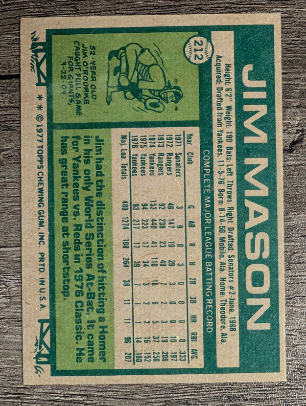 1977 Topps #212 Jim Mason (EXMT)