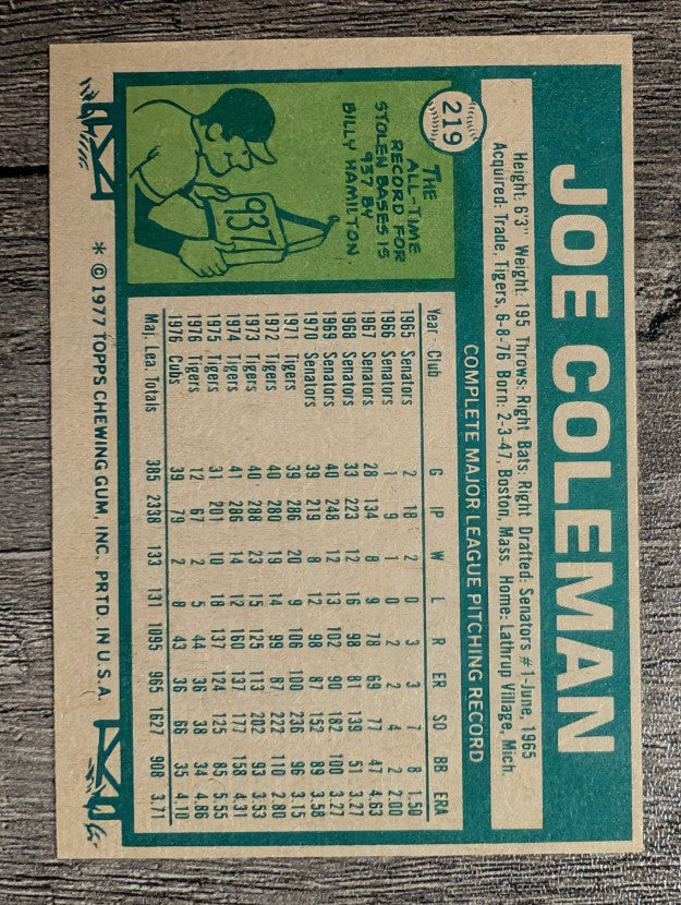 1977 Topps #219 Joe Coleman (NM)