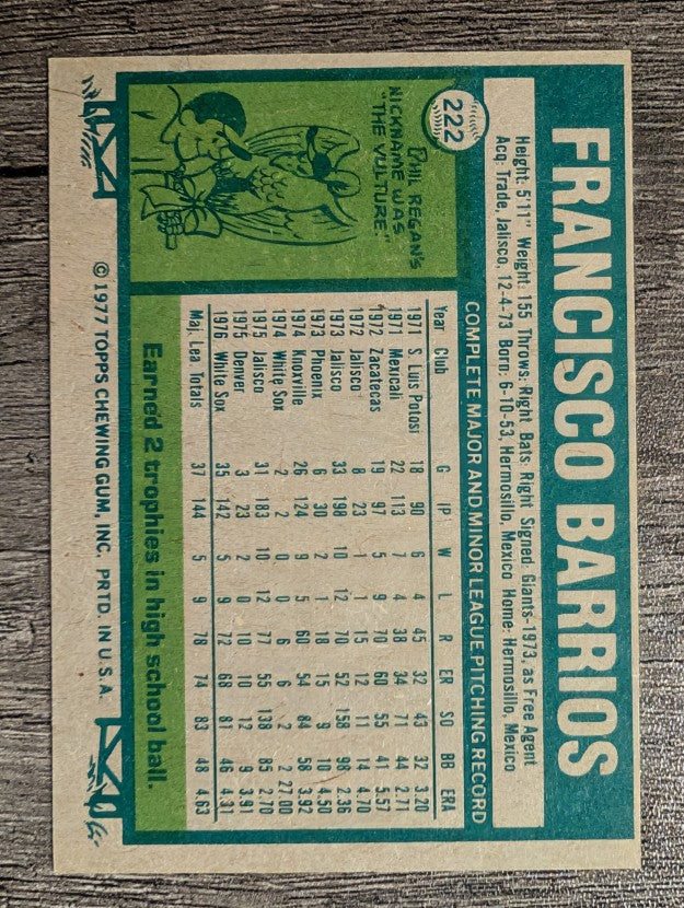 1977 Topps #222 Francisco Barrios RC (EX)