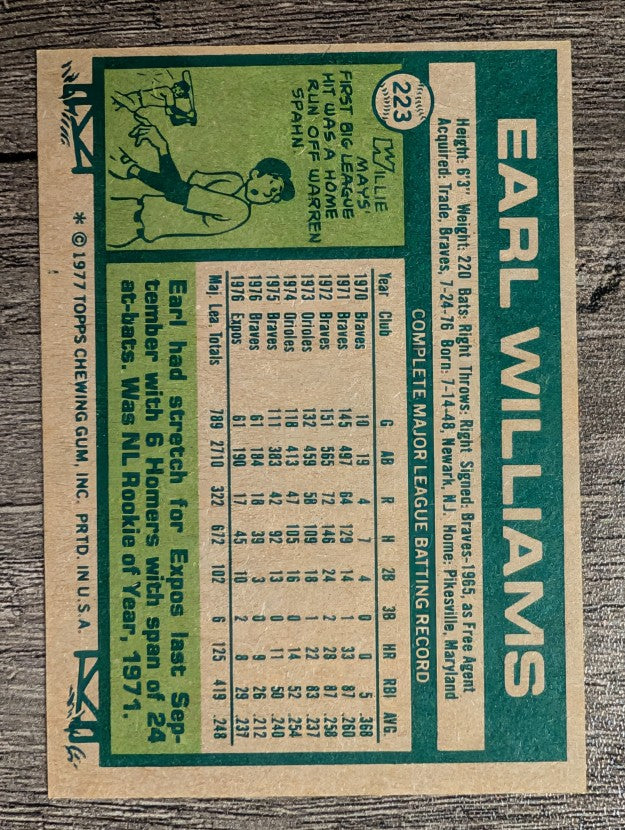 1977 Topps #223 Earl Williams (NM)