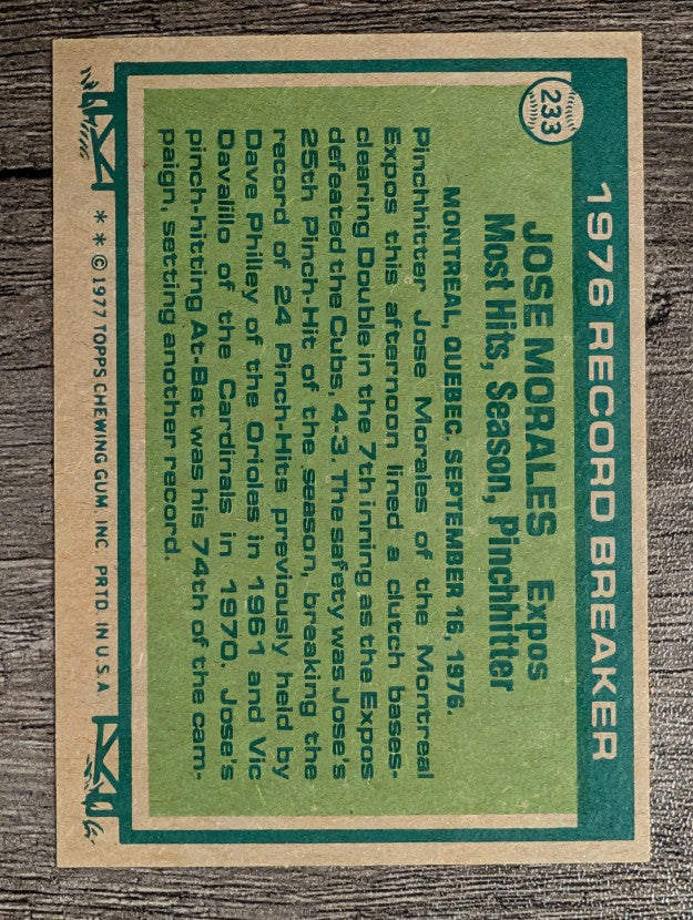 1977 Topps #233 Jose Morales RB (NM)
