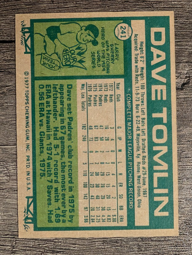 1977 Topps #241 Dave Tomlin (EXMT)