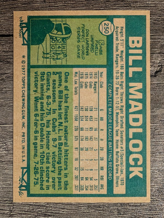1977 Topps #250 Bill Madlock (NMMT)