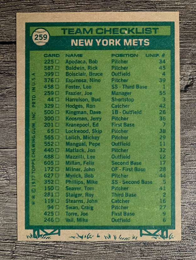 1977 Topps #259 New York Mets CL/Joe Frazier MG (NMMT)