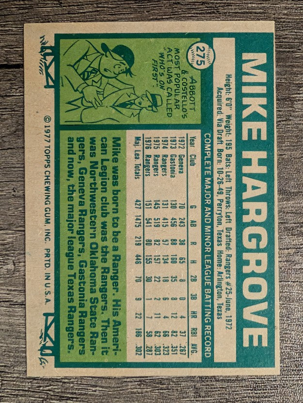 1977 Topps #275 Mike Hargrove (EX)