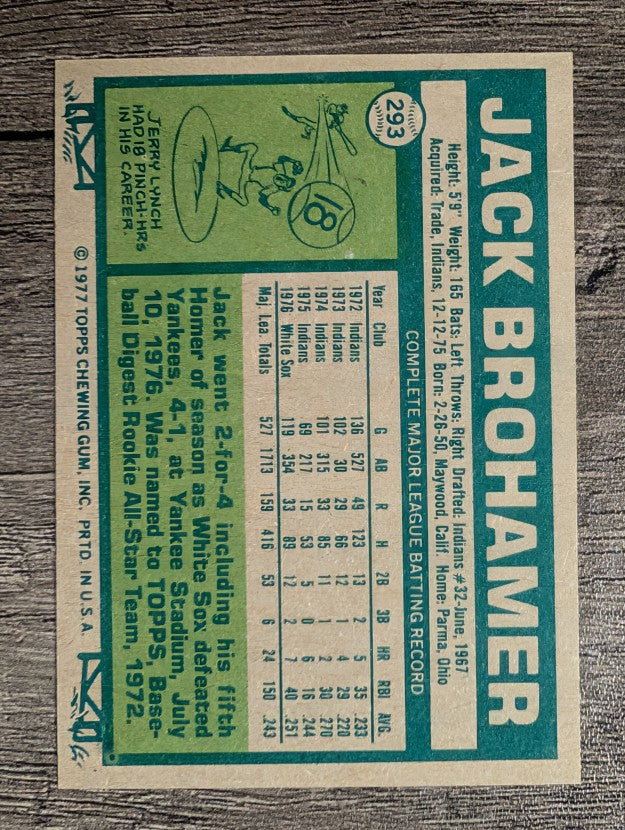 1977 Topps #293 Jack Brohamer (NMMT)