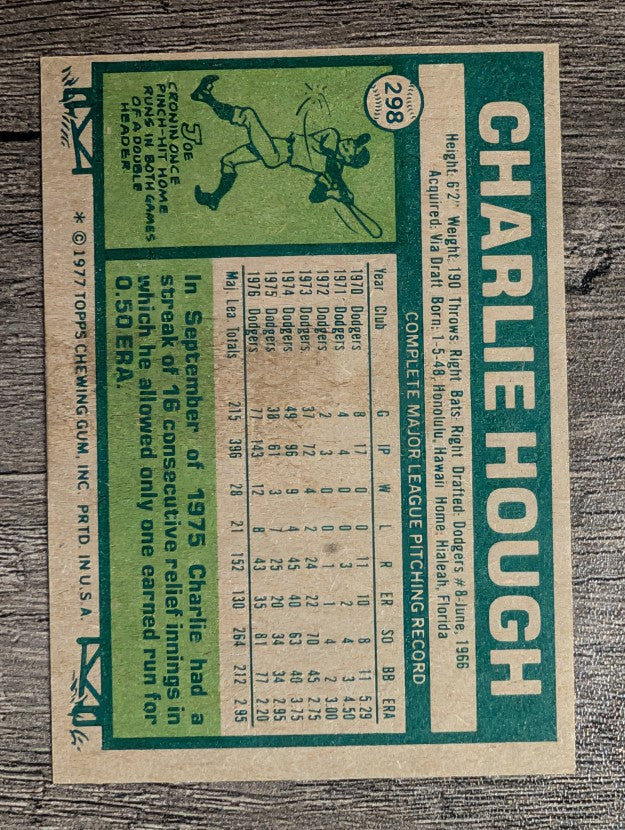 1977 Topps #298 Charlie Hough (VGEX)