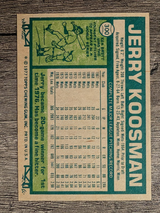 1977 Topps #300 Jerry Koosman (NMMT)