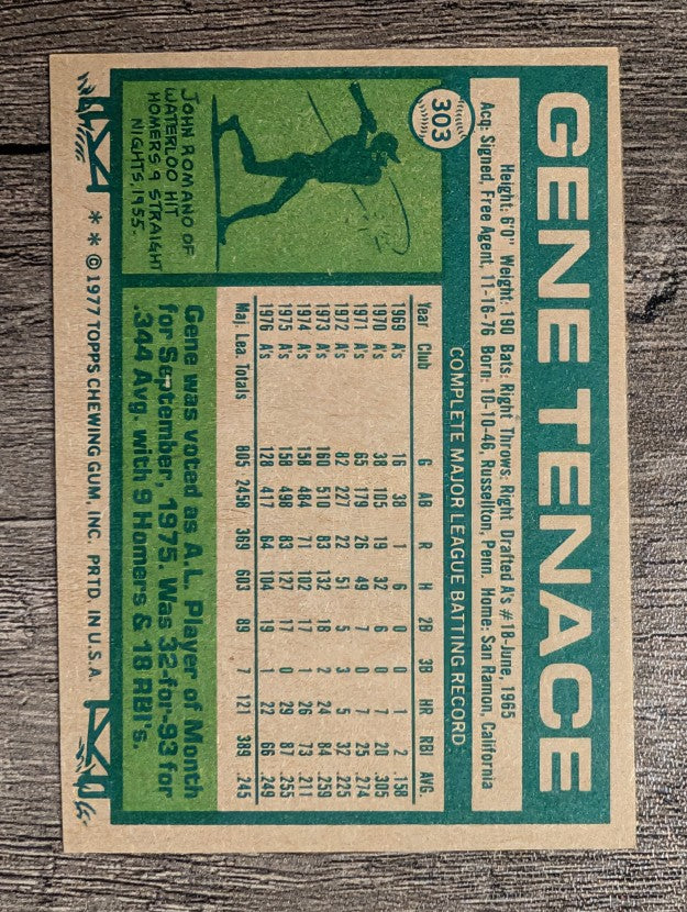 1977 Topps #303 Gene Tenace (EXMT)