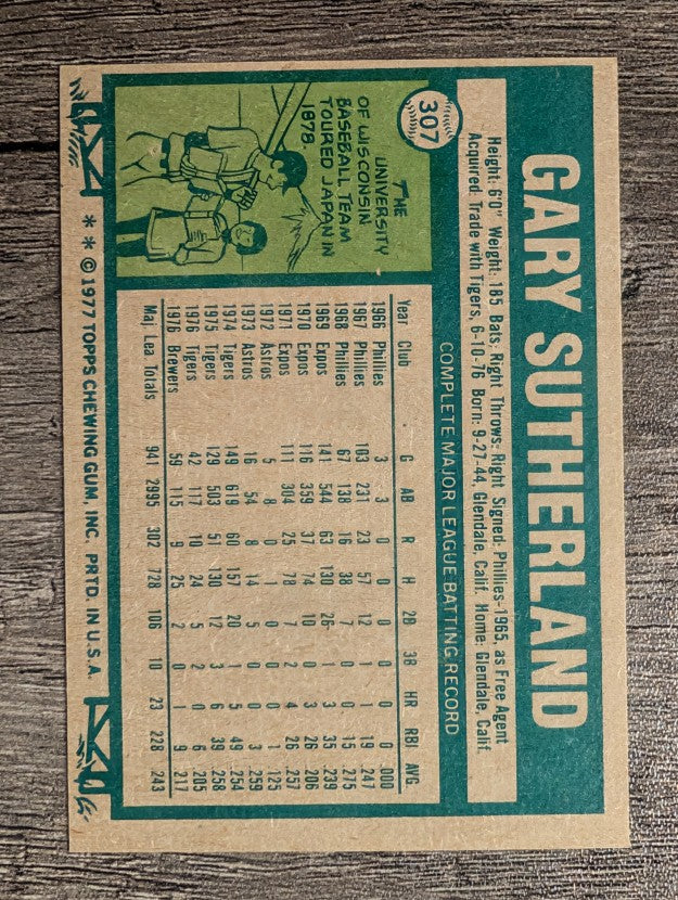 1977 Topps #307 Gary Sutherland (EX)