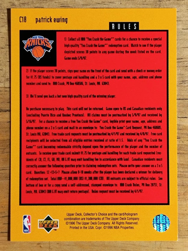 1996-97 Collector's Choice Crash Game Scoring 1 #C18B Patrick Ewing 1/13 L (NM)