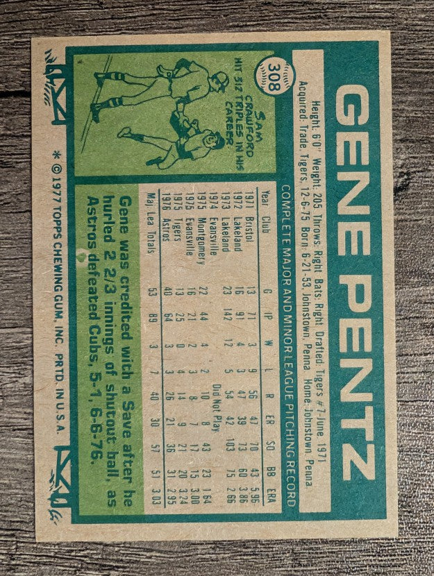 1977 Topps #308 Gene Pentz RC (NMMT)