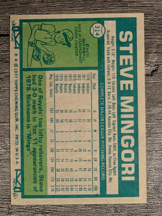 1977 Topps #314 Steve Mingori (EXMT)