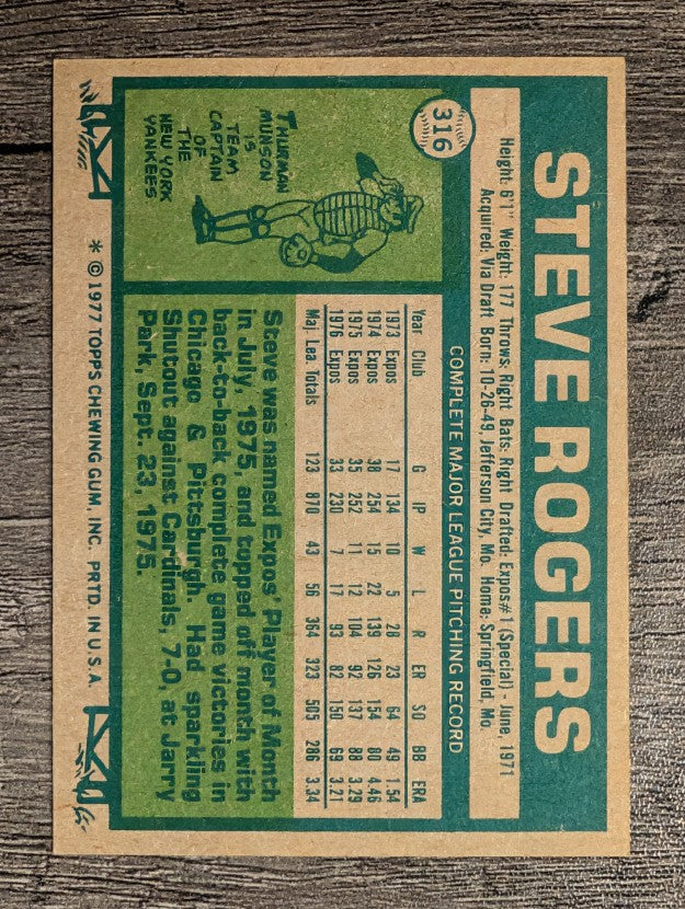 1977 Topps #316 Steve Rogers (NM)