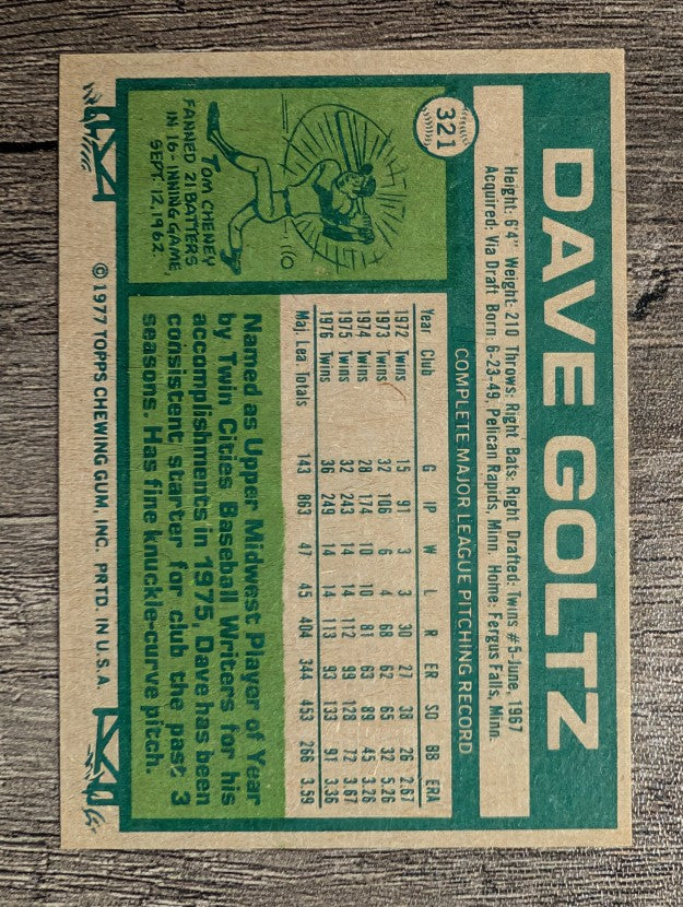 1977 Topps #321 Dave Goltz (EXMT)