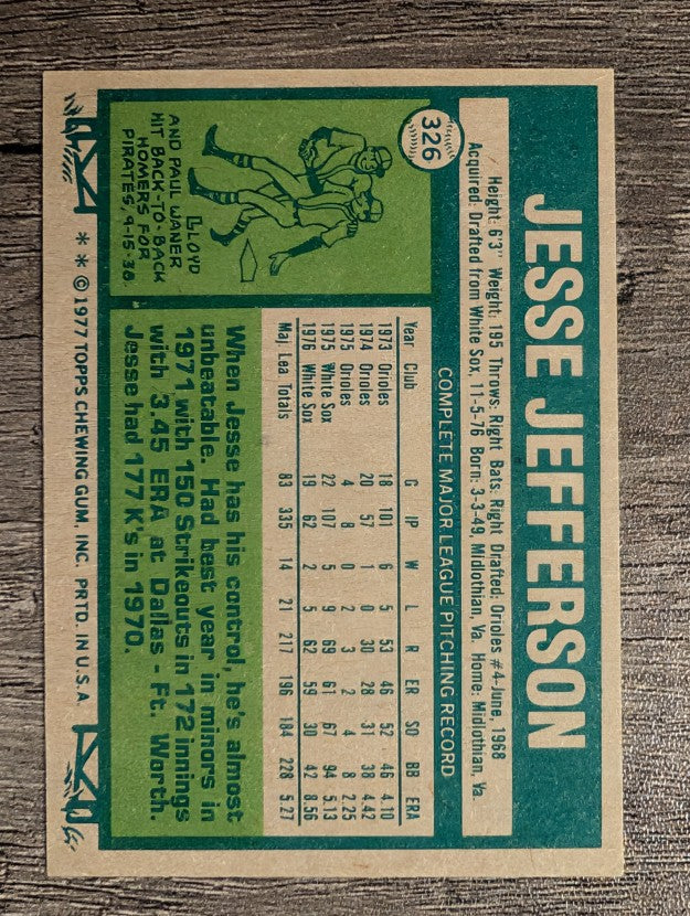 1977 Topps #326 Jesse Jefferson (NM)