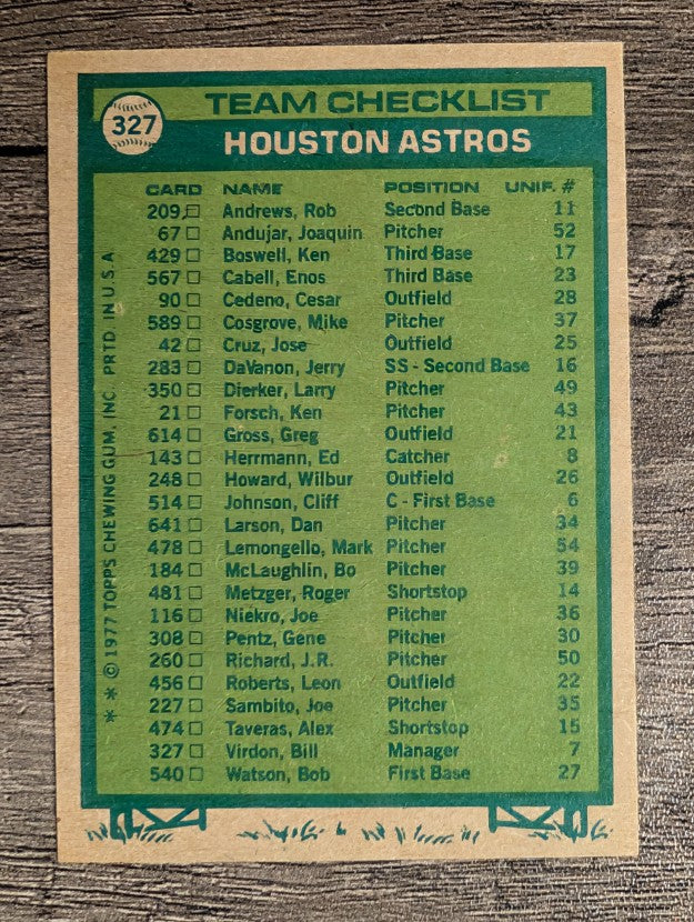 1977 Topps #327 Houston Astros CL/Bill Virdon MG (EXMT)
